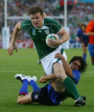 Ireland skipper Brian O'Driscoll breaks the Namibia defence to score, Ireland v Namibia, World Cup, Chaban Delmas, September 9 2007.