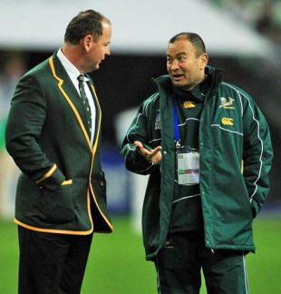 Jake White and Eddie Jones of South Africa during the IRB 2007 Rugby World Cup final match between South Africa and England held at the Stade de France in Saint-Denis, France on October 20, 2007.