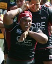 North Harbour's Mathew Luamanu celebrates a try