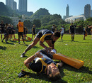 Wallabies captain Rocky Elsom is flattened at training