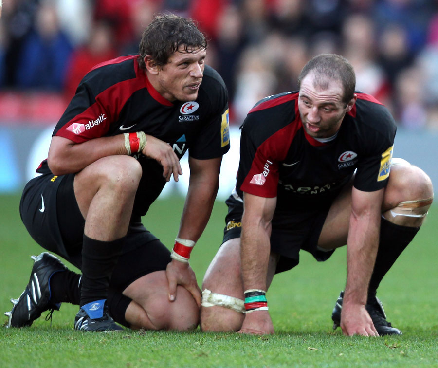 Saracens duo Deon Carstens and Steve Borthwick take a breather