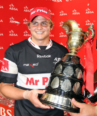 Sharks fly-half Patrick Lambie holds aloft the Currie Cup, Natal Sharks v Western Province, Currie Cup, Absa Stadium, Durban, South Africa, October 30, 2010