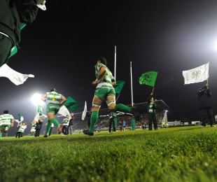 Treviso's players run on to the field before kick-off