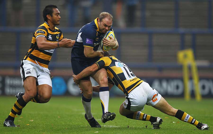 Leeds' Ceiron Thomas is halted by the Wasps defence