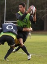 England's Shontayne Hape looks for support in training