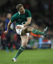 Ireland's Ronan O'Gara sees his late conversion attempt strike the post