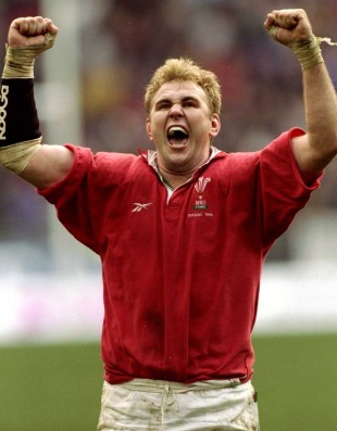 Wales' Scott Quinnell celebrates victory, Wales v France, Five Nations Championship, Stade de France, Paris, France, March 6, 1999