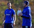 Wales' Lee Byrne and James Hook raise a smile in training