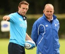 Scotland's Mike Blair chats with head coach Andy Robinson