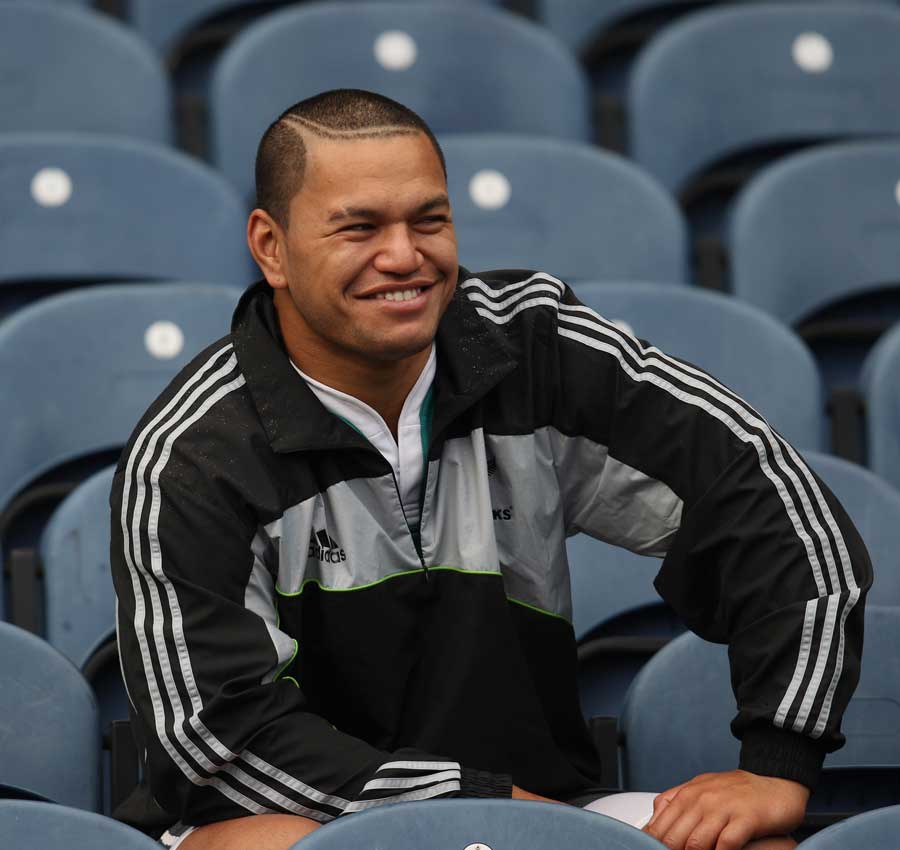 All Blacks hooker Hika Elliot watches on from the stands