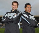 All Blacks Richie McCaw and Mils Muliaina pose prior to their record-equalling Test appearances