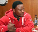 South Africa's Chiliboy Ralepelle speaks to the media