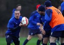 Wales scrum-half Richie Rees looks for support during training