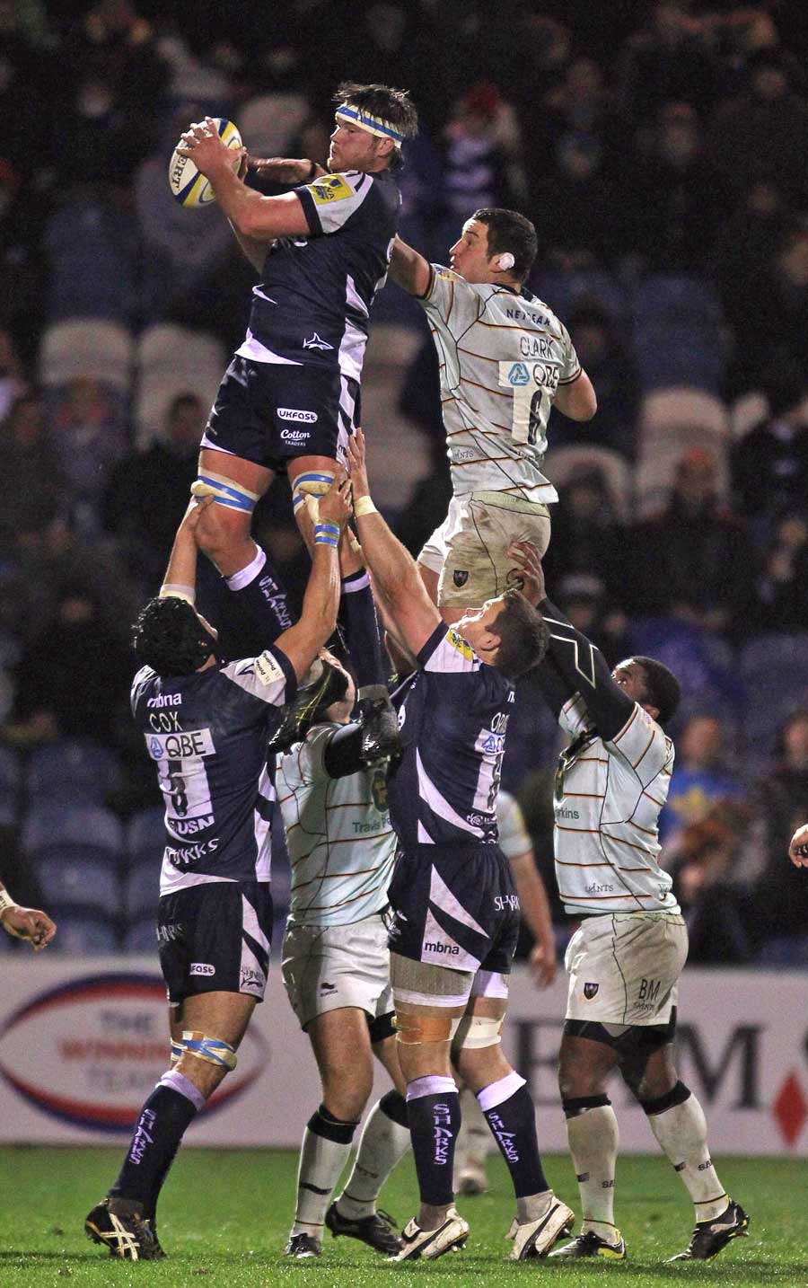 Sale's Nic Rouse claims a lineout ball