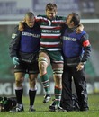 Leicester's Geoff Parling is helped from the field