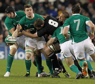 Ireland's Brian O'Driscoll looks for the offload, Ireland v New Zealand, Aviva Stadium, Dublin, Ireland, November 20, 2010