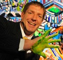 South Africa lock Bakkies Botha prepares to add his handprint to a painting