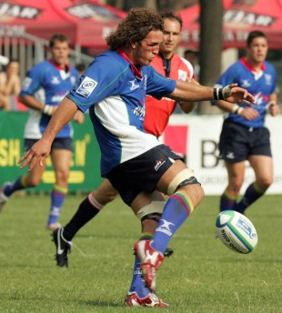 Namibia flanker Jacques Burger puts boot to ball, Romania v Namibia, IRB Nations Cup, Tineretului Stadium, Bucharest, Romania, June 16, 2010