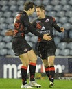 Edinburgh's Chris Paterson is congratulated on a try