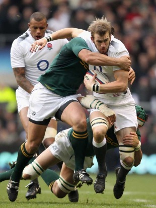 Tom Croft is shackled by the South African defenders, England v South Africa, Twickenham, London, England, November 27, 2010