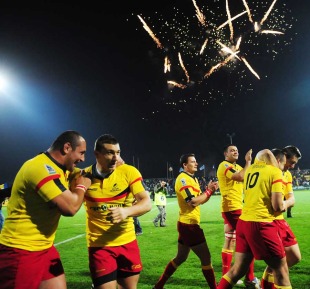 Romania celebrate victory over Uruguay, Romania v Uruguay, Rugby World Cup Play-Off, Stadionul National Arcul de Triumf, Bucharest, Romania, November 27, 2010