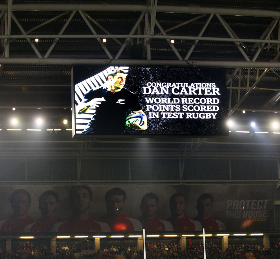 Dan Carter's historic early penalty is acknowledged on the big screen
