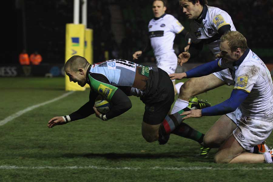 Mike Brown slides in for another Quins try
