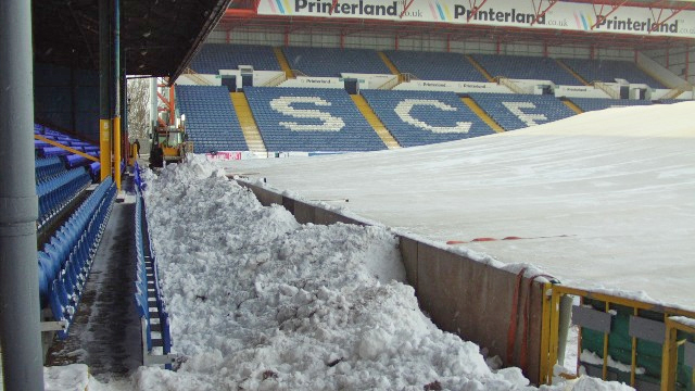 Sale's Edgeley Park ground is hit by the winter weather