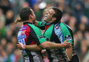 Danny Care of Quins celebrates scoring a try 