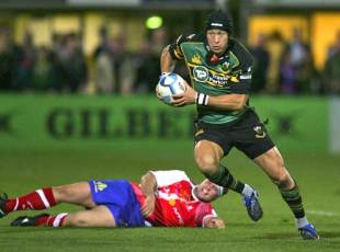 Bruce Reihana of Northampton Saints races with the ball during the European Challenge Cup match between Northampton Saints and Montpellier at Franklin's Gardens on October 18, 2008 in Northampton, England. 