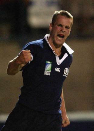Scotland winger Chris Paterson celebrates a try against Japan, Scotland v Japan, World Cup, Dairy Farmers Stadium, October 12 2003
