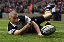 Barbarians wing Drew Mitchell celebrates his try