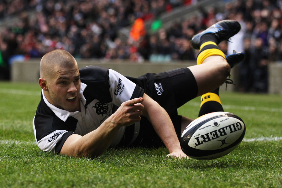 Barbarians wing Drew Mitchell celebrates his try