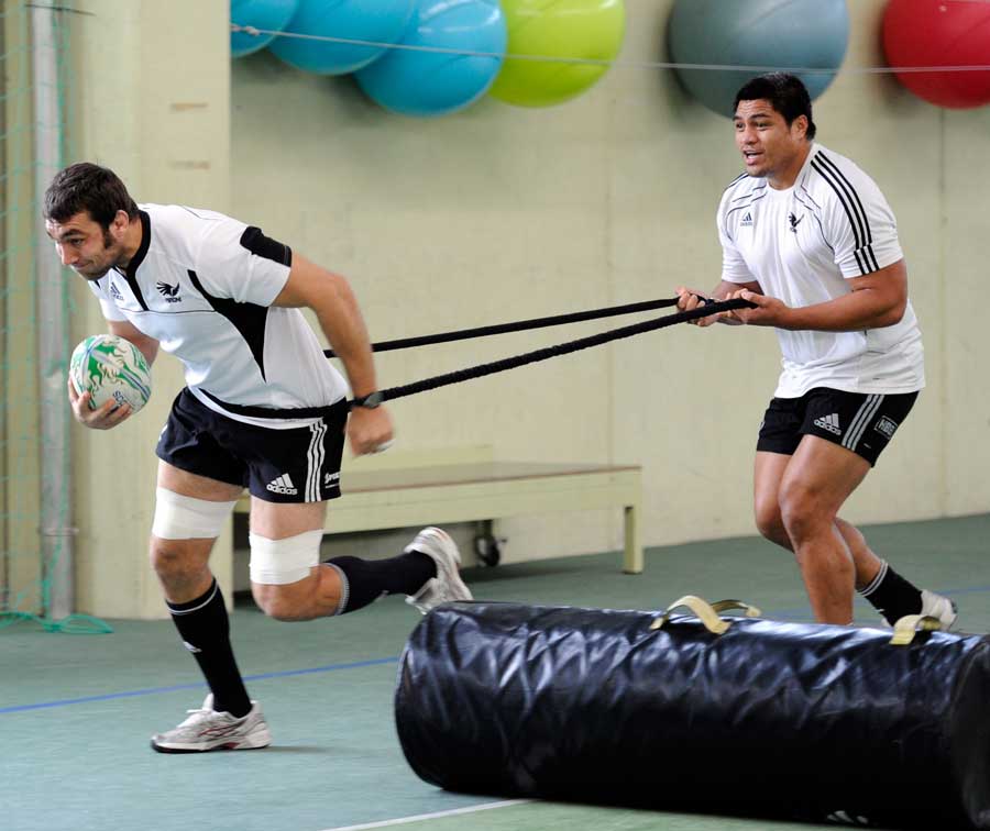 Aironi's Quintin Geldenhuys and Nick Williams pictured in training