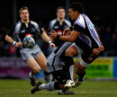 Exeter's Josh Matavesi offloads in the tackle