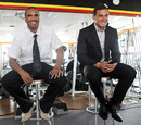 All Black Sonny Bill Williams (R) announces his fight next to Anthony Mundine
