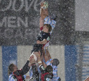 Racing Metro and Saracens contest a lineout in the Stade Yves du Manoir snowglobe
