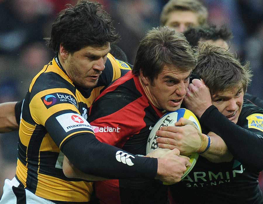 Saracens fullback Chris Wyles is wrapped up