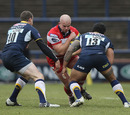Gloucester's Nick Wood ploughs into the Leeds defence