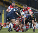 Leeds' Hendre Fourie looks for the offload against Gloucester