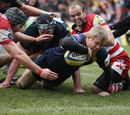 Michael Stephenson stretches to score the winning try for Leeds