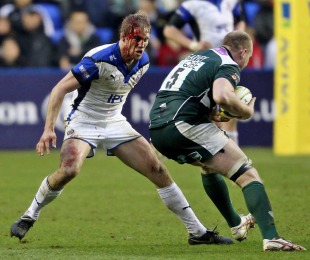 Bath's Lewis Moody goes in for the tackle against London Irish