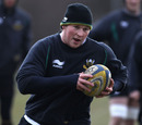 Dylan Hartley carries the ball during Northampton training