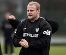 Leicester prop Dan Cole warms up for a training session