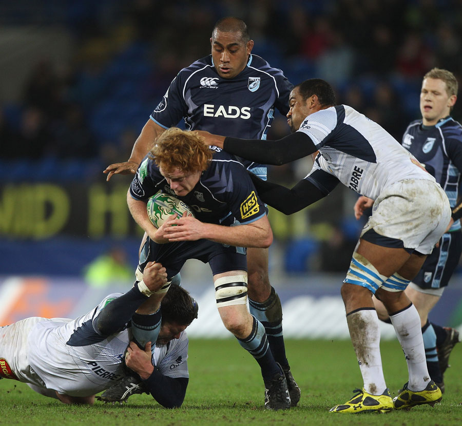 Cardiff Blues' Paul Tito tries to break through the Castres defence