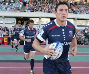 Gareth Delve leads the Melbourne Rebels out for their first game, Melbourne Rebels v Tonga, Super Rugby trial match, Olympic Park, Melbourne, Australia, January 15, 2011 

