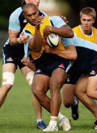 The Waratahs' Nemani Nadolo is tackled during a training session, Sydney, Australia, April 27, 2010