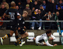 Wasps' Tom Varndell and Joe Simpson look on as Yannick Jauzion opens the scoring for Toulouse
