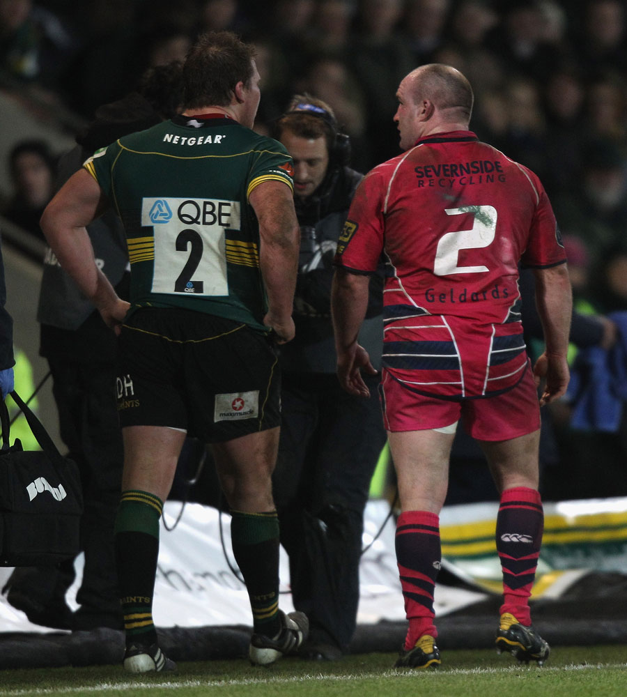 Hookers Dylan Hartley and Gareth Williams walk to the sin bin