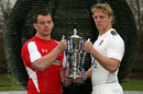 Wales skipper Matthew Rees poses with injured England captain Lewis Moody